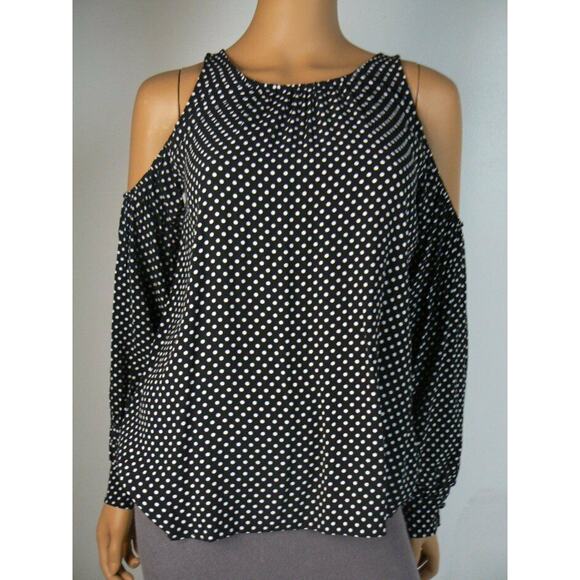 $140 L'Academie Black White Polka Dot Cold Shoulder Loose Fit Top XS NEW - Picture 1 of 5